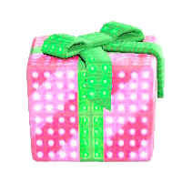 プレゼントのイルミネーションのピンク×グリーンリボンの画像