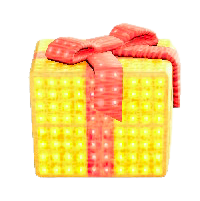 プレゼントのイルミネーションのイエロー×レッドリボンの画像