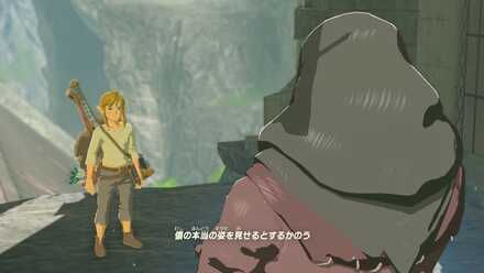 老人からパラセールを受け取る