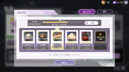 差し入れアイテムを使用して楽屋ゲージを補充する