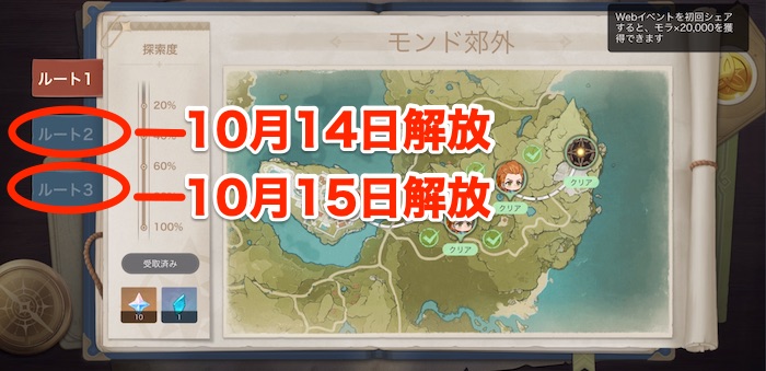 1日ごとにエリアが開放される
