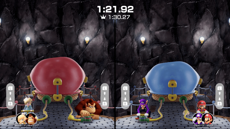 終盤はLとRを交互に押して風船を膨らませる