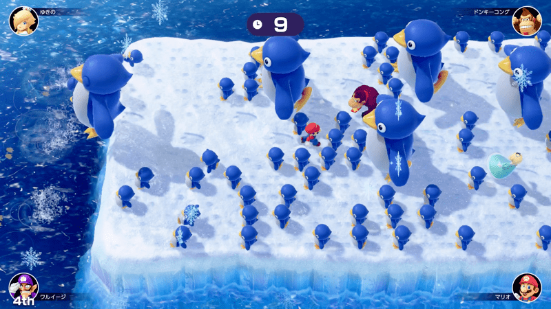 画面の右側でペンギンをかわす