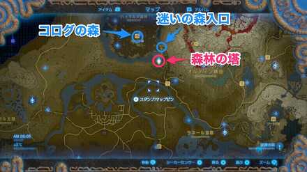 森林の塔の位置マップ