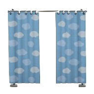 カーテンのパーテーションのライトブルーの画像