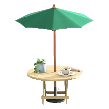 カフェなパラソルテーブルのグリーンの画像