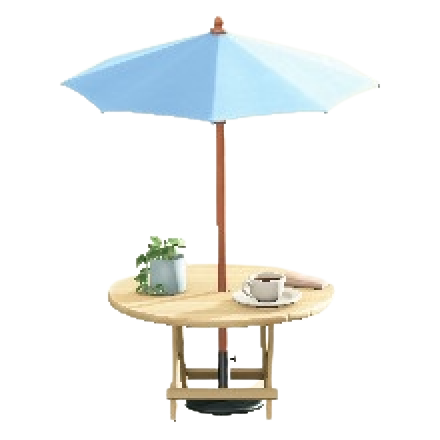 カフェなパラソルテーブルのライトブルーの画像