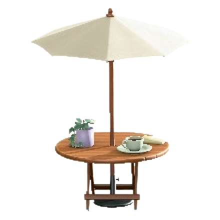 カフェなパラソルテーブルのナチュラルウッドの画像