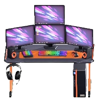 ゲーミングデスクのブラック＆オレンジの画像