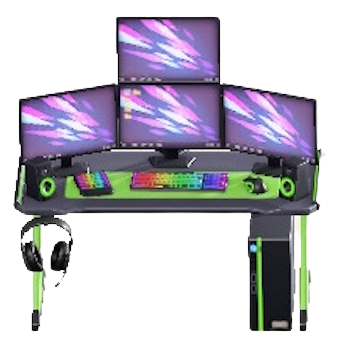 ゲーミングデスクのブラック＆グリーンの画像