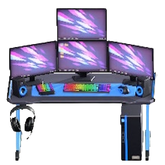 ゲーミングデスクのブラック＆ブルーの画像