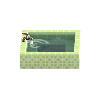 スクエアなバスタブのグリーンタイルの画像