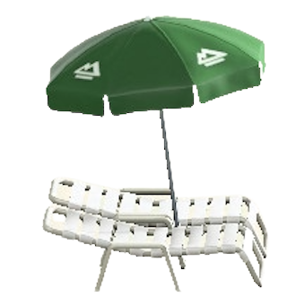 パラソルつきビーチベッドのグリーンの画像