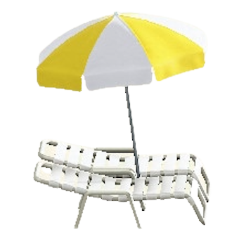 パラソルつきビーチベッドのイエロー×ホワイトの画像