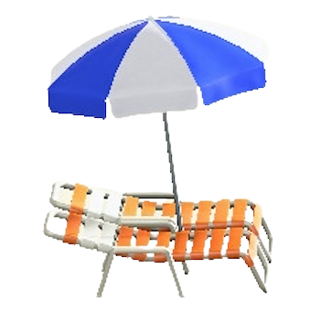 パラソルつきビーチベッドのオレンジの画像
