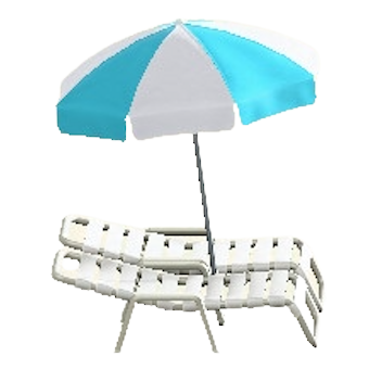 パラソルつきビーチベッドのライトブルー×ホワイトの画像