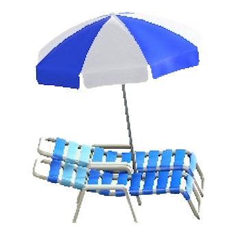 パラソルつきビーチベッドのブルーの画像