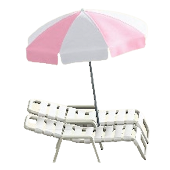 パラソルつきビーチベッドのピンク×ホワイトの画像
