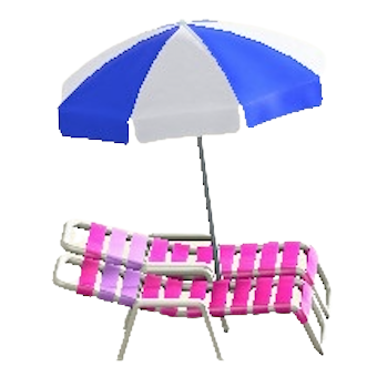 パラソルつきビーチベッドのピンクの画像