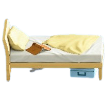 だらしないベッドのイエロー(寝具)の画像