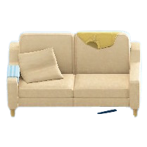 だらしないソファのイエロー(服)の画像