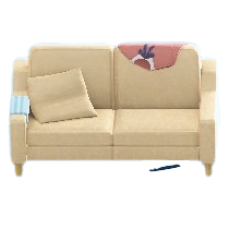 だらしないソファのピンク(服)の画像