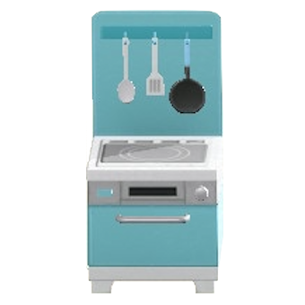 コンパクトキッチンのライトブルーの画像