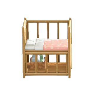 ベビーベッドのピンクの画像