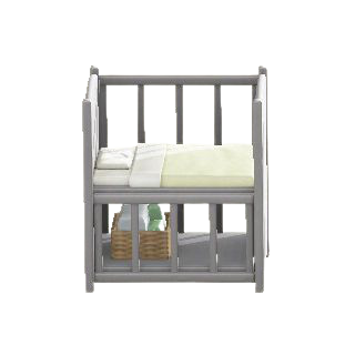 ベビーベッドのグレーの画像