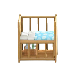 ベビーベッドのブルーの画像