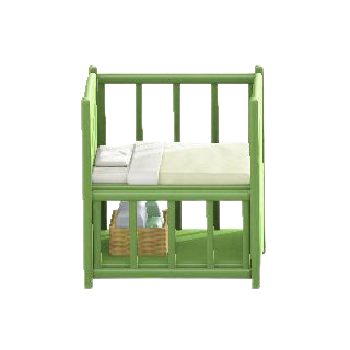 ベビーベッドのグリーンの画像