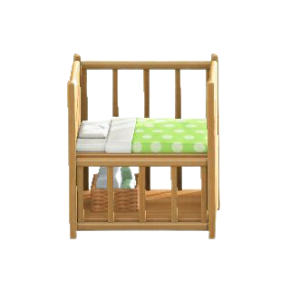 ベビーベッドのグリーンの画像