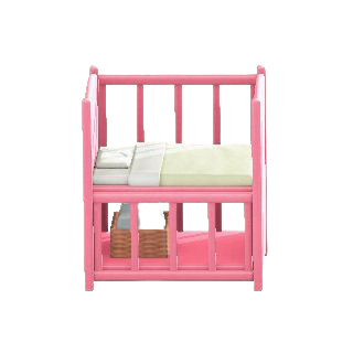 ベビーベッドのピンクの画像