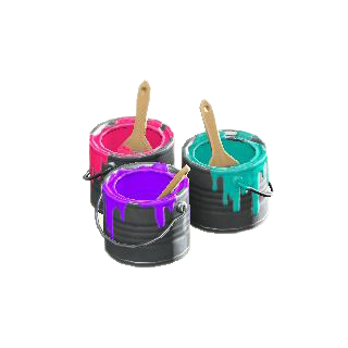 ペンキかんの紫・赤・青緑の画像