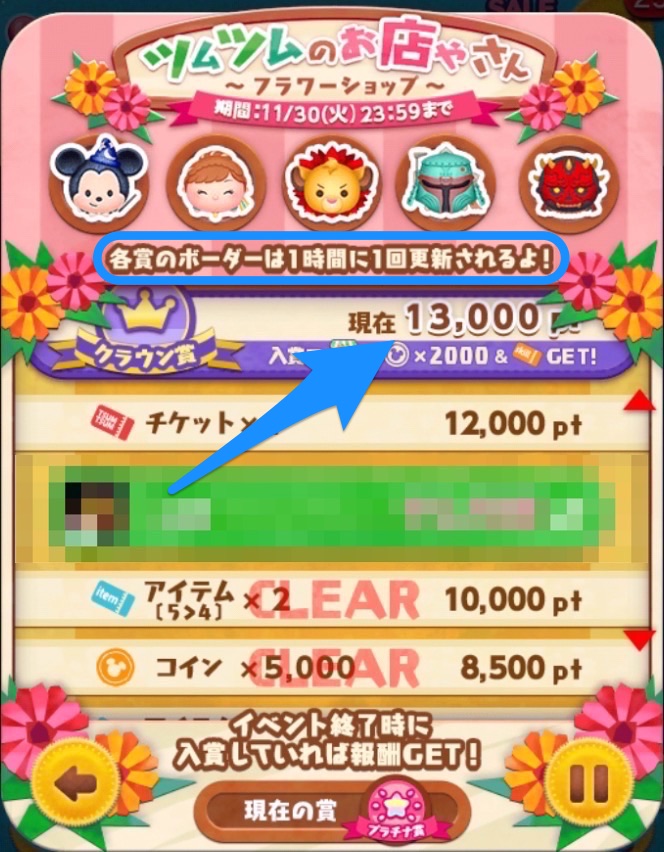 ツムツムお店屋さんイベントのボーダー確認方法画像