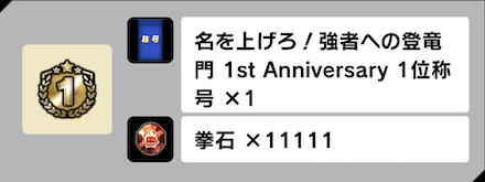 名を上げろ！強者への登竜門 1st Anniversary報酬