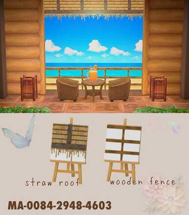 straw roof & wooden fence画像