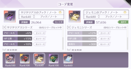 評価値の高いシリーズコーデを装備させる