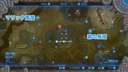 マリッタ馬宿か森の馬宿からハイラル城裏へ向かうマップ