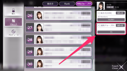 週間グループPtの確認方法