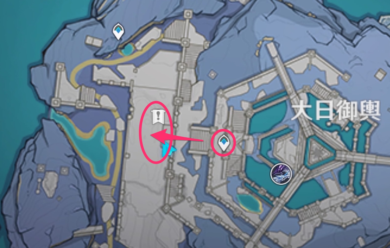 大日御輿中央のワープポイントから左側の遺跡に入る