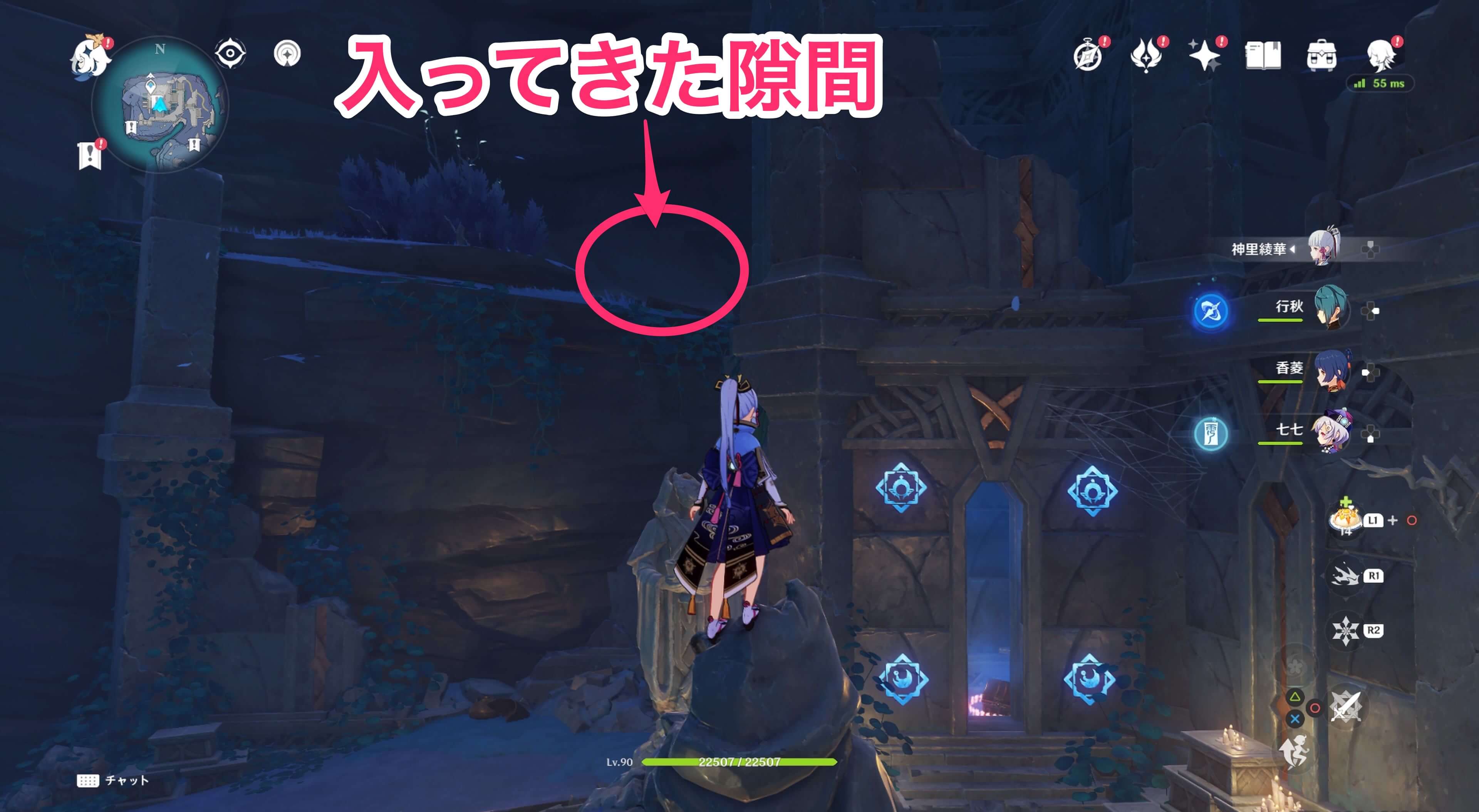 蛇心の地の地下遺跡に入り、すぐ左の柱に鍵紋マークが4つ存在