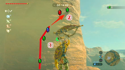 ブレスオブザワイルド　①と②の足場とルート