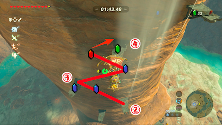 ブレスオブザワイルド　③と④の足場とルート