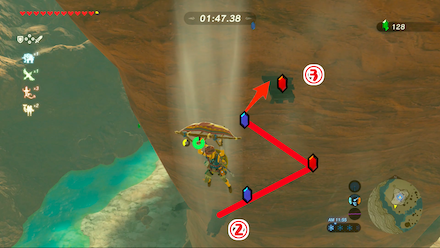 ブレスオブザワイルド　超ド根性ガケ　②から③の足場までのルート