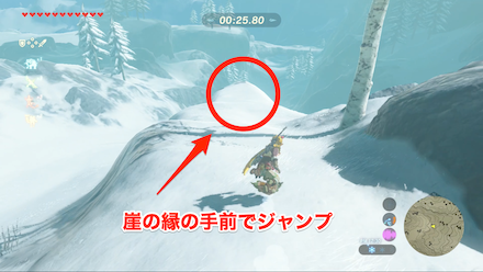 ブレスオブザワイルド　③は崖の縁の手前でジャンプ