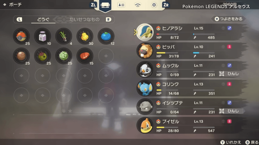 手持ちポケモンの回復