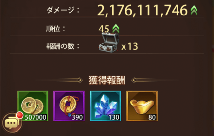 外神襲来のダメージ報酬