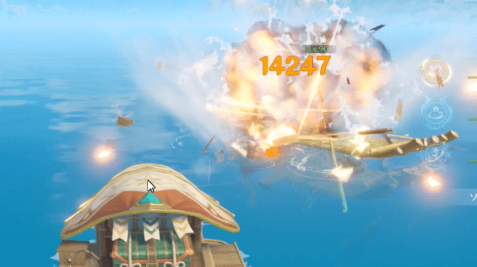 敵を海に落とす