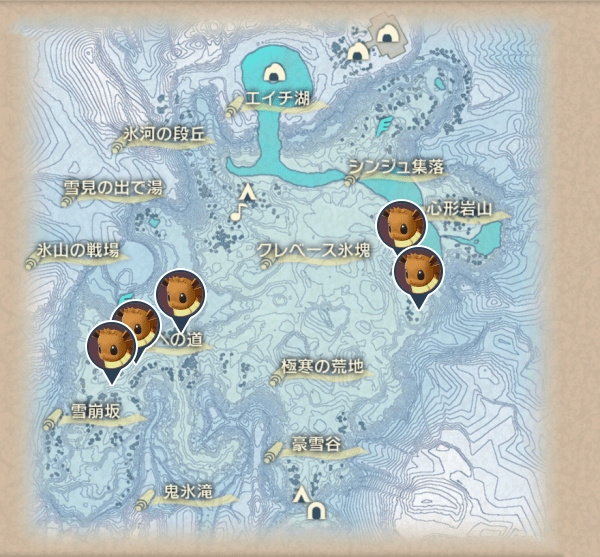 純白の凍土のイーブイ出現場所